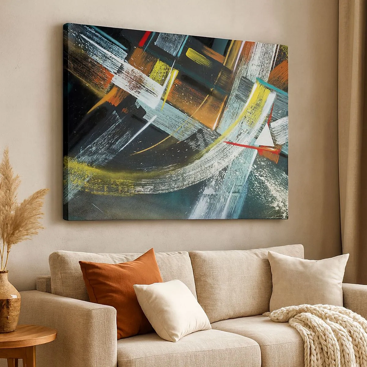 Impression sur toile - Image sur toile - Coups de pinceau abstraits et colorés - 70x50cm - L'énergie du mouvement - Décoration murale moderne pour le salon et la chambre ARTTOR