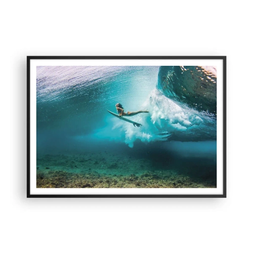 Affiche dans un cadre noir - Poster - Surfeur sous une vague dans l'eau bleue de l'océan - 100x70cm - Monde sous marin - Décoration murale moderne pour le salon et la chambre ARTTOR