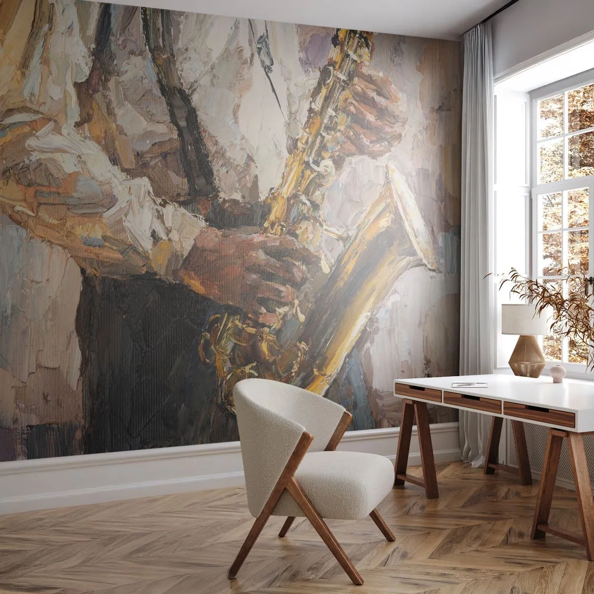 Papier Peint Autocollant Deluxe Sticker - C'est l'heure du solo - Saxophone, Musique, Peinture - 250x175 cm