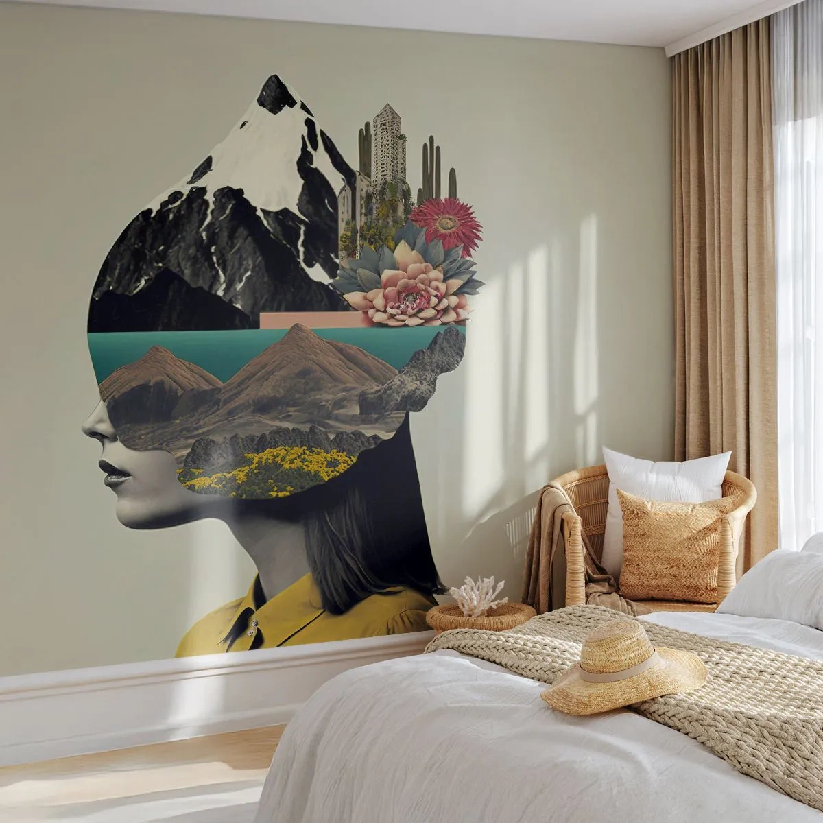 Papier Peint Photo Premium Canvas - La femme – toujours un mystère - Montagnes, Esprit, Tête - 250x175 cm