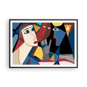 Affiche dans un cadre noir - Poster - Visages cubistes aux couleurs intenses - 100x70cm - Une conversation entre cubistes - Décoration murale moderne pour le salon et la chambre ARTTOR