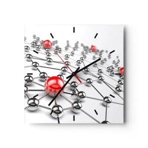 Horloge murale - Pendule murale - Un réseau de boules métalliques aux accents rouges - 30x30cm - Toile argentée - Décoration murale moderne pour le salon et la chambre ARTTOR