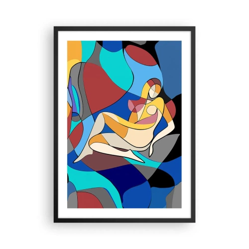 Affiche dans un cadre noir - Poster - Silhouette abstraite d'une femme dans une composition colorée - 50x70cm - Nu cubiste - Décoration murale moderne pour le salon et la chambre ARTTOR