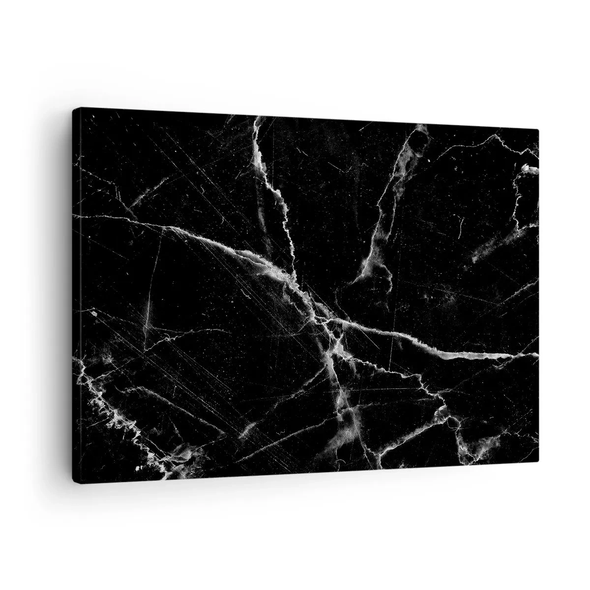 Impression sur toile - Image sur toile - Marbre noir avec des veines blanches dans les détails - 70x50cm - La vie secrète de la pierre - Décoration murale moderne pour le salon et la chambre ARTTOR