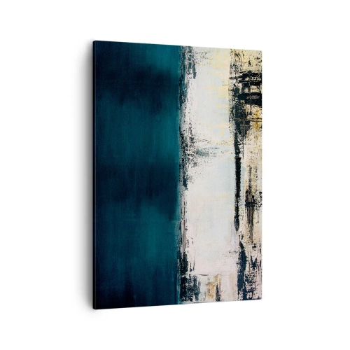 Impression sur toile - Image sur toile - Composition horizontale abstraite dans les tons bleu marine et blanc - 50x70cm - Composition horizontale - Décoration murale moderne pour le salon et la chambre ARTTOR