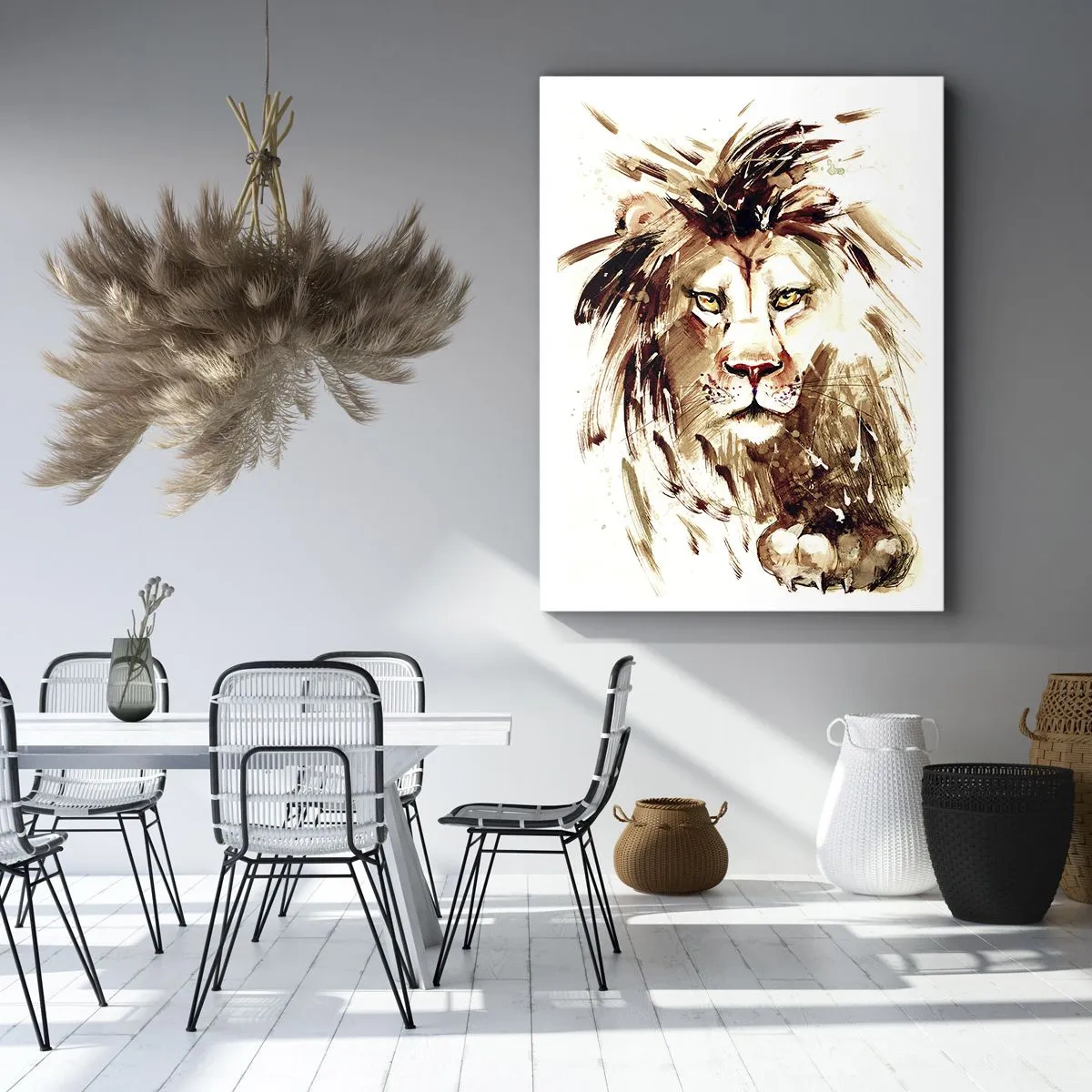 Impression sur toile - Image sur toile - Portrait à l'aquarelle d'un lion aux détails intenses - 70x100cm - Force et dignité - Décoration murale moderne pour le salon et la chambre ARTTOR