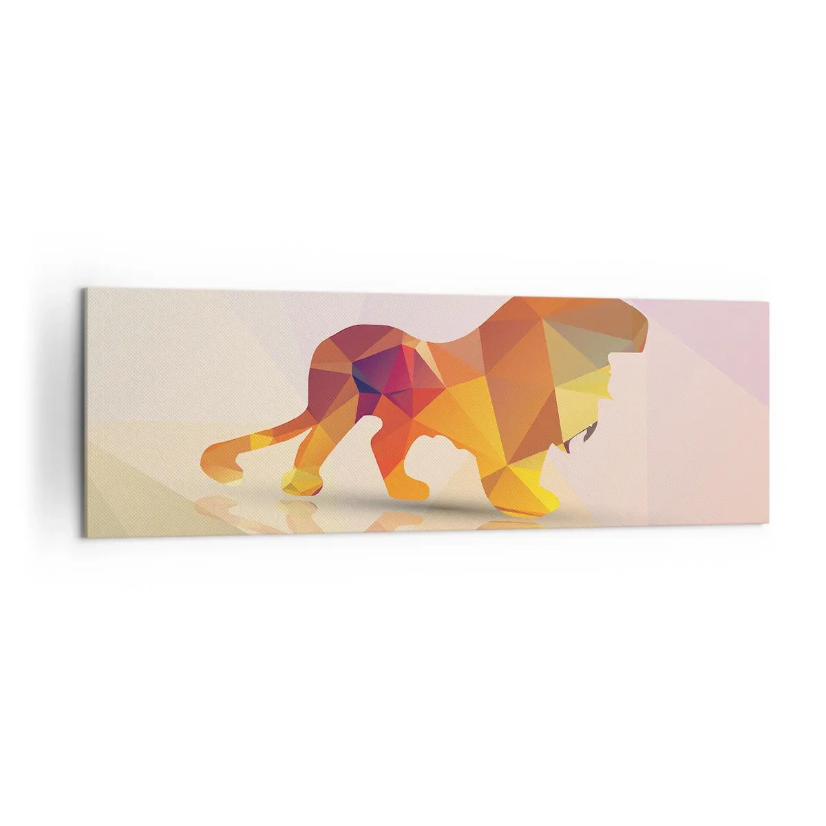 Impression sur toile - Image sur toile - Silhouette géométrique d'un lion dans les tons jaune et orange - 160x50cm - Le roi du diamant - Décoration murale moderne pour le salon et la chambre ARTTOR