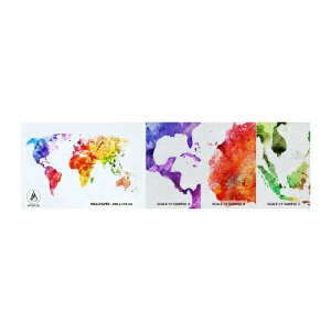 Échantillon de Papier Peint Premium Canvas - Toutes les couleurs du monde - Carte du monde, Graphique, Continents - 100x30 cm