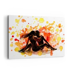 Impression sur toile - Image sur toile - Une aquarelle romantique de deux personnes aux couleurs chaudes. - 100x70cm - Et la lumière fut - Décoration murale moderne pour le salon et la chambre ARTTOR