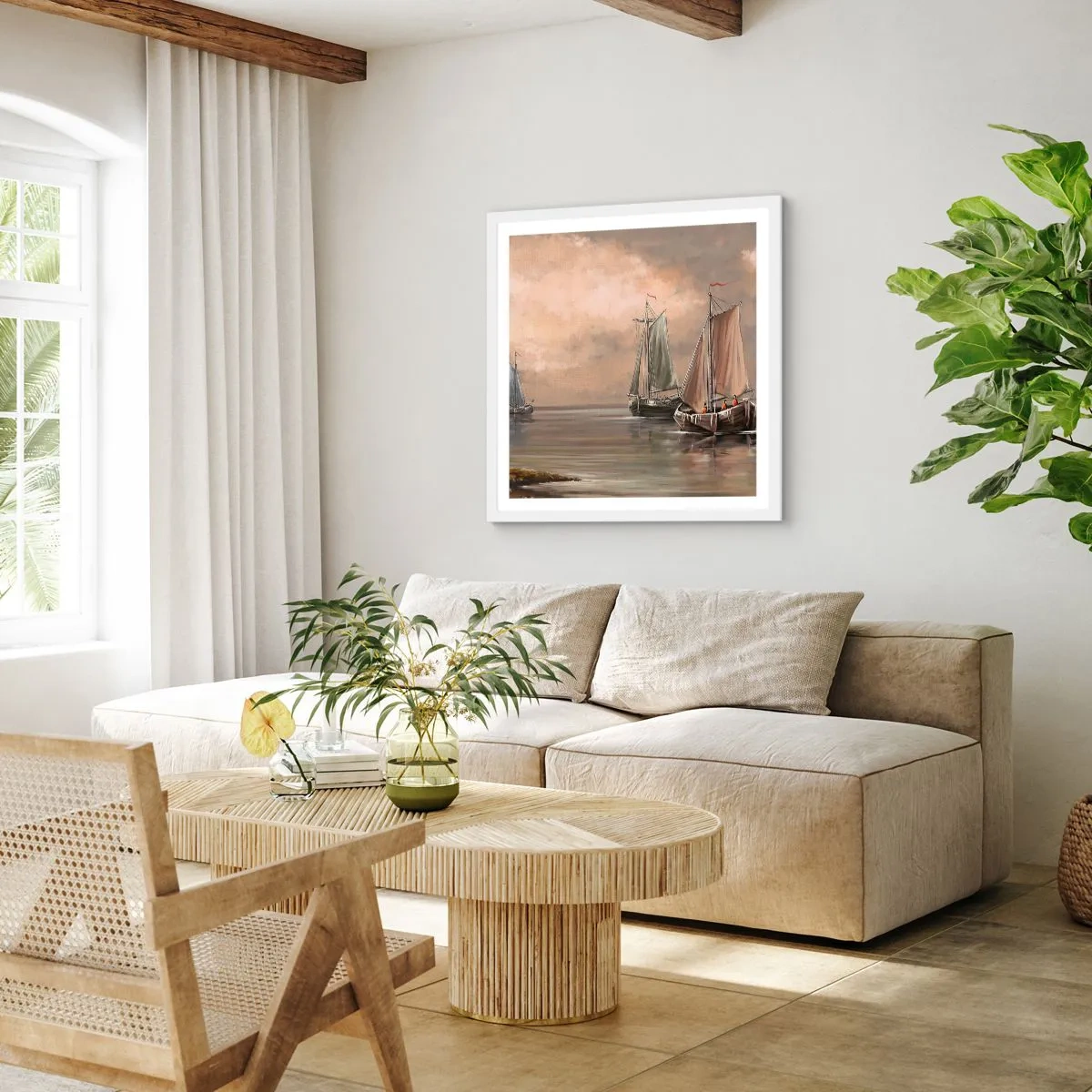 Affiche dans un cadre blanc - Poster - Le retour des marins - 50x50 cm