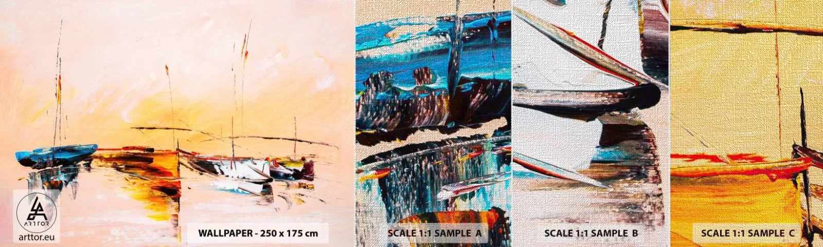 Échantillon de Papier Peint Premium Canvas - Soirée à la marina - Bateaux, Voiliers, Morceau - 100x30 cm