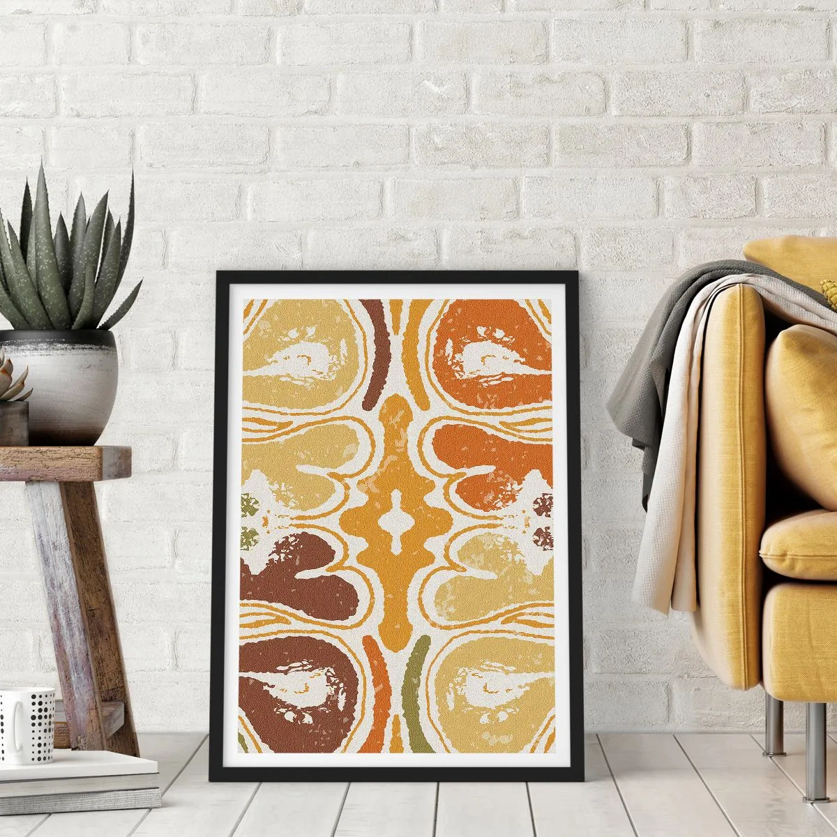 Affiche dans un cadre noir - Poster - Abstraction symétrique dans des tons terreux et chauds - 50x70cm - Abstraction sentimentale - Décoration murale moderne pour le salon et la chambre ARTTOR