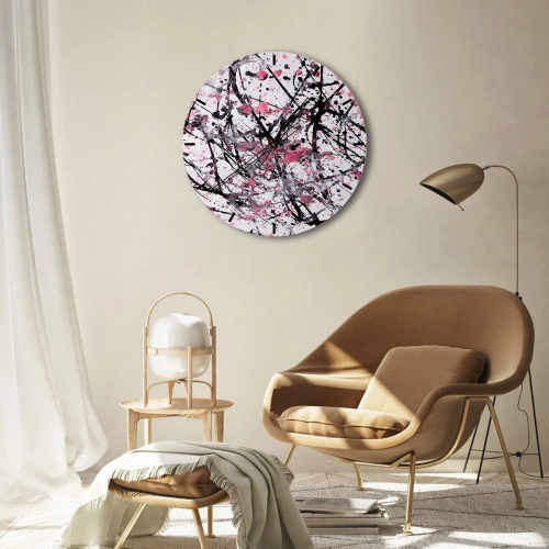 Horloge murale - Pendule murale - Taches abstraites de noir, de blanc et de rose sur fond blanc - 30x30cm - La nature éphémère de la vie - Décoration murale moderne pour le salon, la cuisine et la chambre ARTTOR