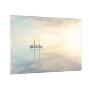 Impression sur verre - Image sur verre - Un voilier dérivant sur une mer calme à l'aube - 100x70cm - Dans une mer de silence - Décoration murale moderne pour le salon et la chambre ARTTOR