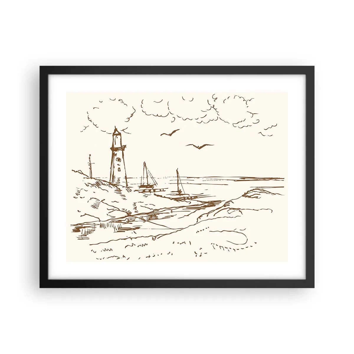 Affiche dans un cadre noir - Poster - Esquisse de souvenirs d'été - 50x40 cm