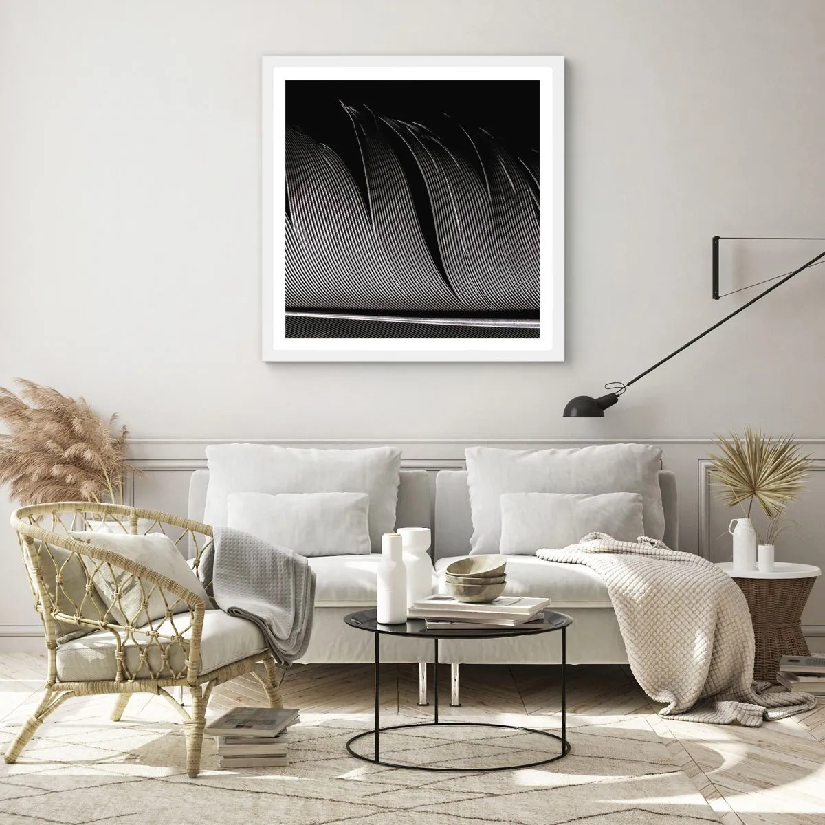 Affiche dans un cadre blanc - Poster - La plume – un design magnifique - 40x40 cm