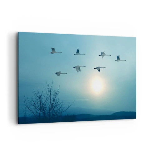 Impression sur toile - Image sur toile - Cygnes volants le matin - 100x70cm - Dis au revoir à l'été pour un an - Décoration murale moderne pour le salon et la chambre ARTTOR