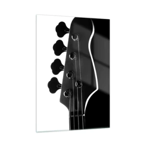 Impression sur verre - Image sur verre - Tête de guitare basse noire et blanche avec ombre - 50x70cm - Silence de roche - Décoration murale moderne pour le salon et la chambre ARTTOR