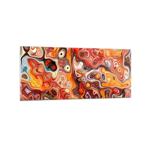 Impression sur verre - Image sur verre - Une composition abstraite dans des tons chauds de rouge, d'orange et de jaune. - 120x50cm - Si les noix fondaient dans du miel - Décoration murale moderne pour le salon et la chambre ARTTOR