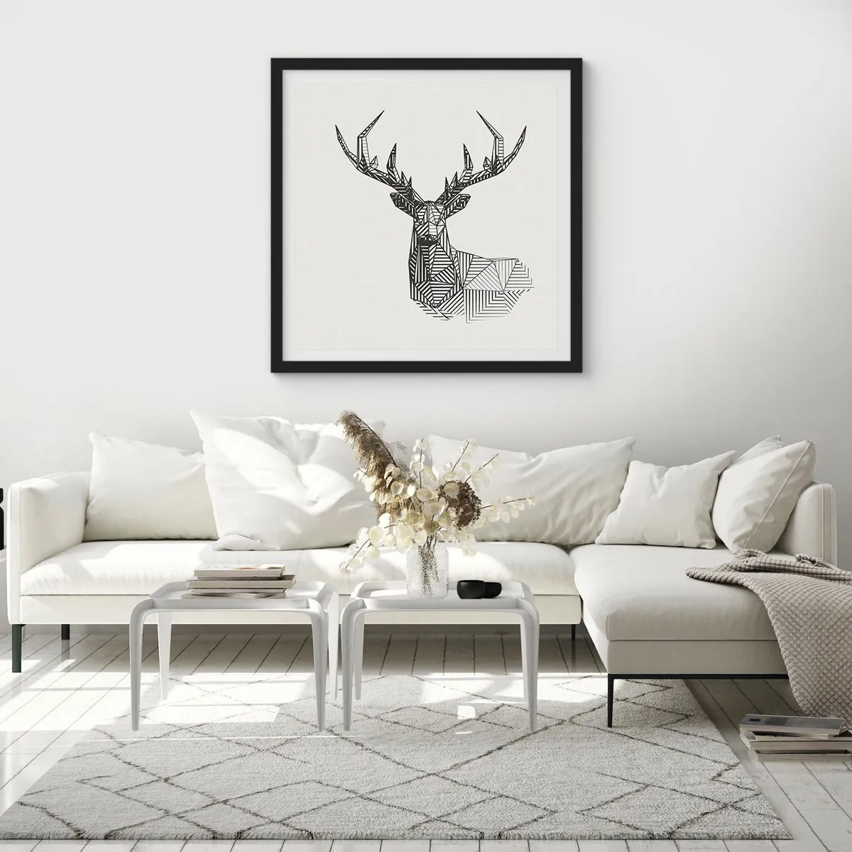 Affiche dans un cadre noir - Poster - Cerf dans un style cubique - 60x60 cm