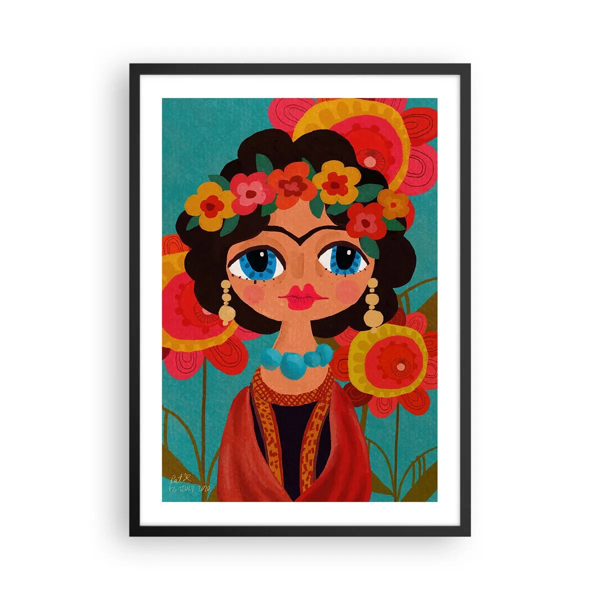 Affiche dans un cadre noir - Poster - Mademoiselle coquelicot - 50x70 cm