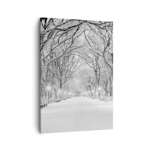 Impression sur toile - Image sur toile - Une allée d'hiver avec des arbres enneigés en monochrome - 50x70cm - Les quatres saisons – l’hiver - Décoration murale moderne pour le salon et la chambre ARTTOR