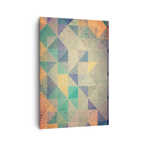 Impression sur toile - Image sur toile - Une composition colorée de triangles géométriques dans des tons pastel. - 70x100cm - République des triangles - Décoration murale moderne pour le salon et la chambre ARTTOR