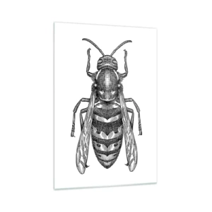 Impression sur verre - Image sur verre - Un motif de guêpe de dessin animé sur fond blanc dans un style minimaliste. - 70x100cm - D'une planète d'insectes - Décoration murale moderne pour le salon et la chambre ARTTOR