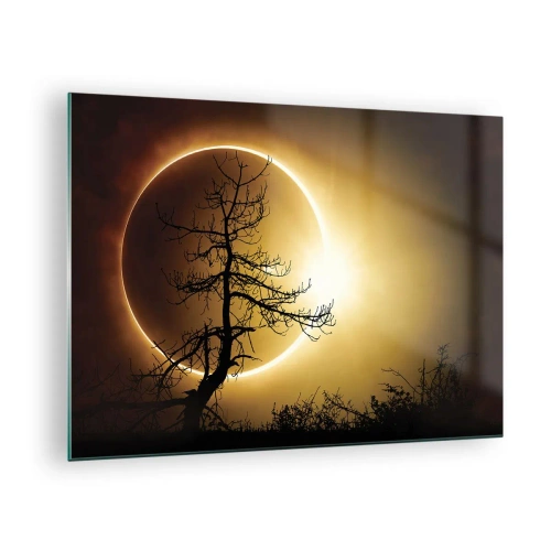 Impression sur verre - Image sur verre - Éclipse solaire derrière l'arbre - 70x50cm - Éclipse totale - Décoration murale moderne pour le salon et la chambre ARTTOR