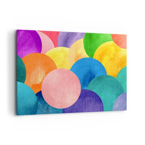 Impression sur toile - Image sur toile - Cercles colorés de style aquarelle - 100x70cm - La plénitude primitive de la vie - Décoration murale moderne pour le salon et la chambre ARTTOR