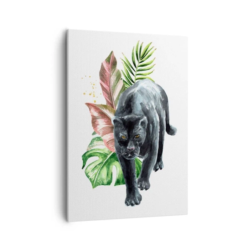 Impression sur toile - Image sur toile - Panthère noire entourée de feuilles tropicales - 50x70cm - Sauvagerie du coeur - Décoration murale moderne pour le salon et la chambre ARTTOR