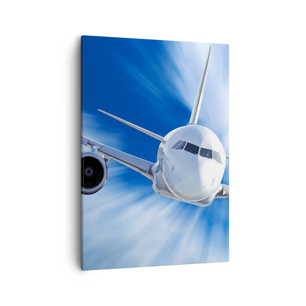 Impression sur toile - Image sur toile - Un avion de ligne en mouvement dans le ciel - 50x70cm - Plus vite que le vent dans le ciel - Décoration murale moderne pour le salon et la chambre ARTTOR