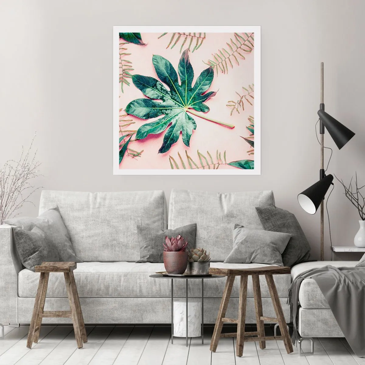 Affiche - Poster - Étude de verdure sur fond rose - 30x30 cm