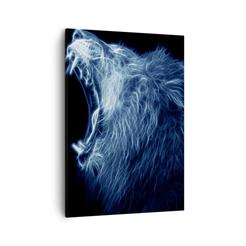 Impression sur toile - Image sur toile - Un visage saisissant de lion dans un style néon - 50x70cm - La colère ardente du roi - Décoration murale moderne pour le salon et la chambre ARTTOR