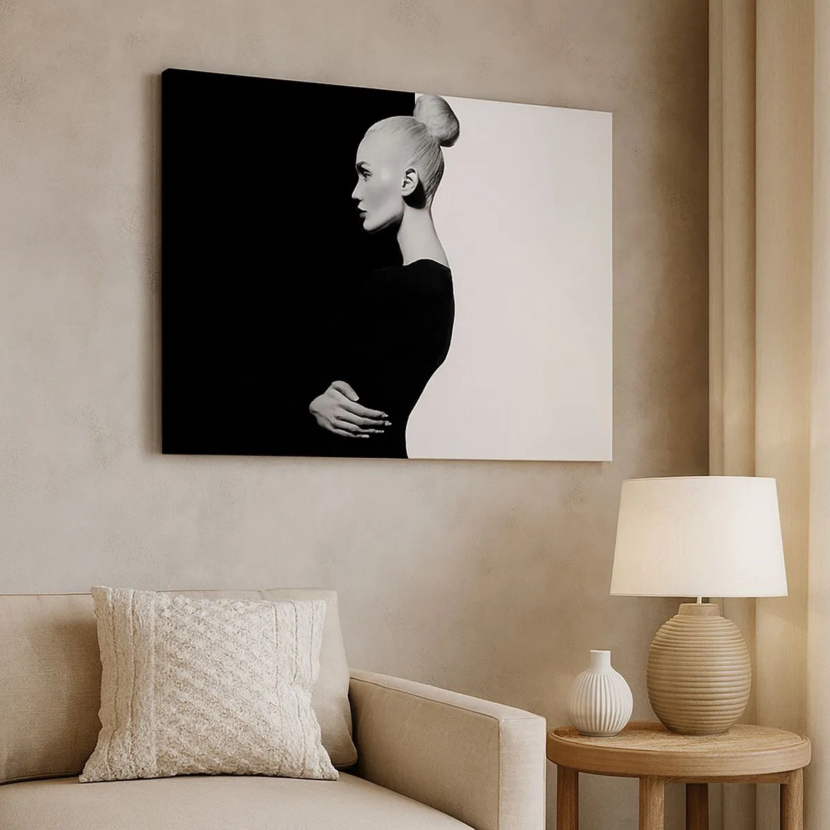 Impression sur toile - Image sur toile - Portrait élégant d'une femme sur fond noir et blanc - 70x50cm - Tout simplement une femme - Décoration murale moderne pour le salon et la chambre ARTTOR