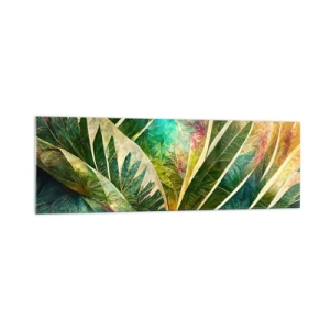 Impression sur verre - Image sur verre - Feuilles tropicales colorées sur fond clair - 160x50cm - Les couleurs des tropiques - Décoration murale moderne pour le salon et la chambre ARTTOR