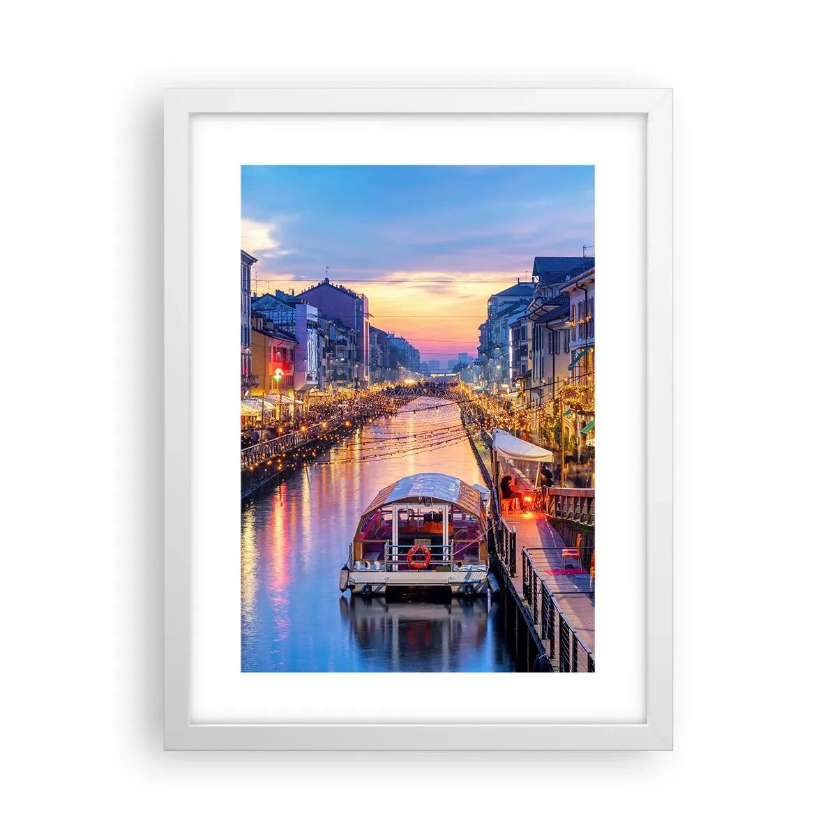 Affiche dans un cadre blanc - Poster - Soirée de lumière et de jeu - 30x40 cm