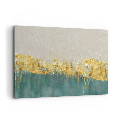 Impression sur toile - Image sur toile - Des accents dorés sur un fond vert-beige - 100x70cm - La frontière dorée - Décoration murale moderne pour le salon et la chambre ARTTOR