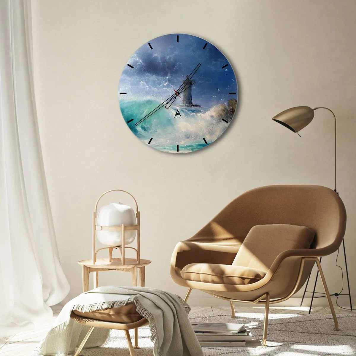 Horloge murale - Pendule murale - Un phare entouré d'une mer agitée et d'un ciel orageux - 30x30cm - En garde contre les éléments - Décoration murale moderne pour le salon, la cuisine et la chambre ARTTOR