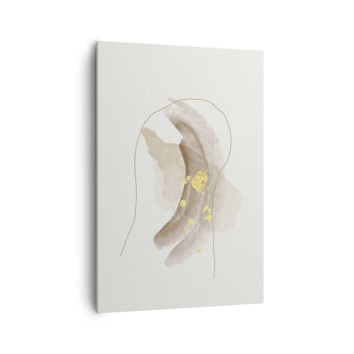 Impression sur toile - Image sur toile - Une composition abstraite dans les tons beige et or. - 70x100cm - rencontré dans l'espace - Décoration murale moderne pour le salon et la chambre ARTTOR
