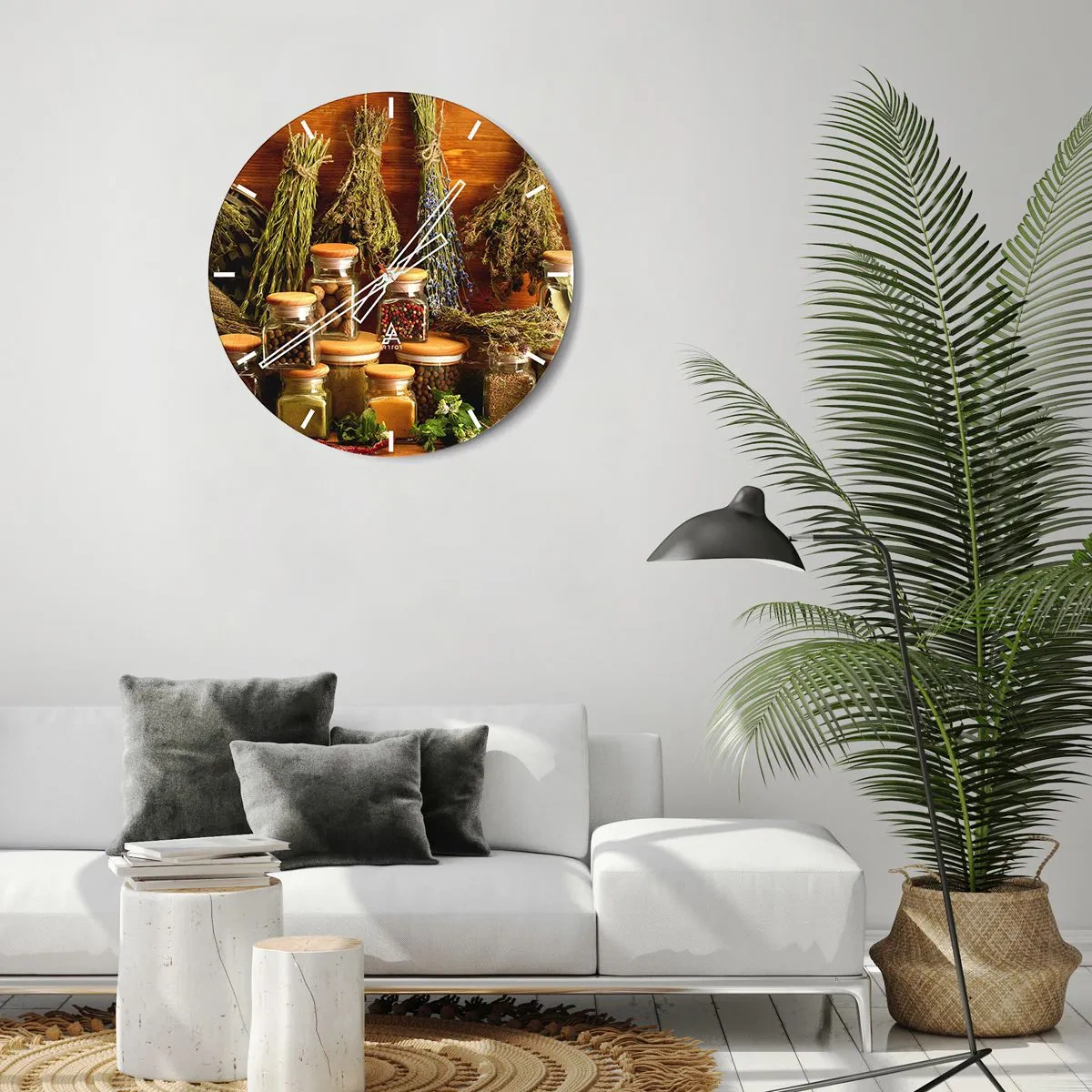 Horloge murale - Pendule murale - Herbes et épices séchées dans un arrangement de cuisine - 30x30cm - Sortilèges de cuisine - Décoration murale moderne pour le salon, la cuisine et la chambre ARTTOR