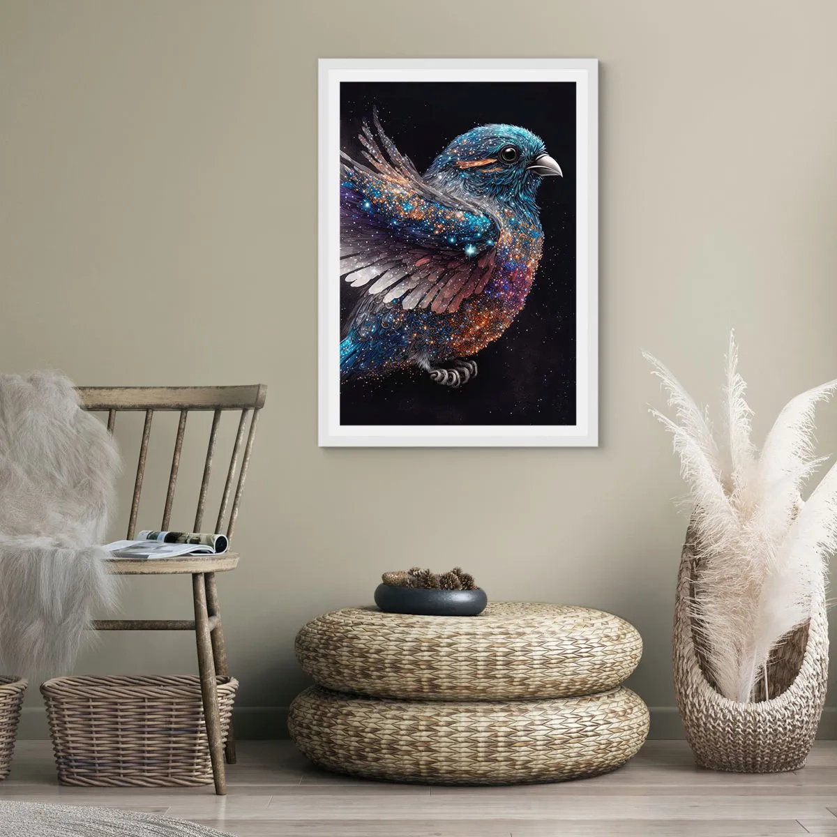 Affiche dans un cadre blanc - Poster - Moineau de diamant - 61x91 cm