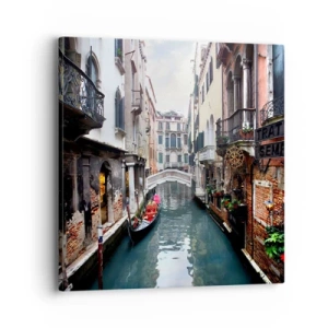 Impression sur toile - Image sur toile - Paysage vénitien avec une gondole et un pont - 40x40 cm