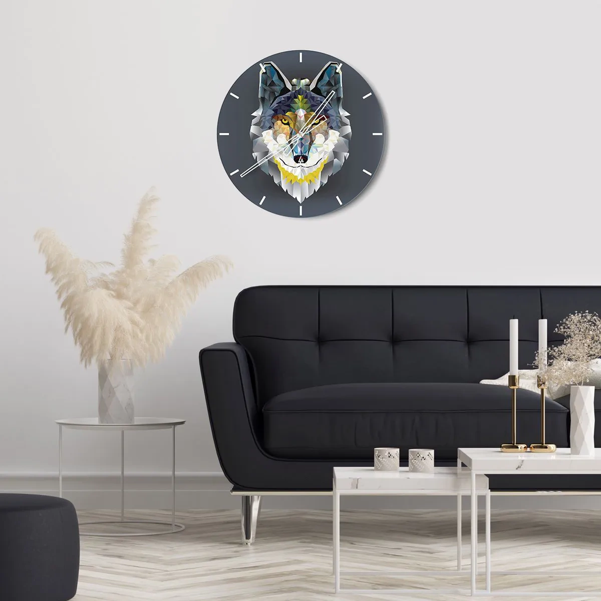 Horloge murale - Pendule murale - Image géométrique d'un loup sur fond sombre - 30x30cm - On parle du loup - Décoration murale moderne pour le salon, la cuisine et la chambre ARTTOR