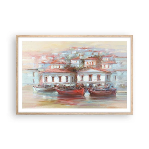 Affiche dans un chêne clair - Poster - Petite ville heureuse - 91x61 cm