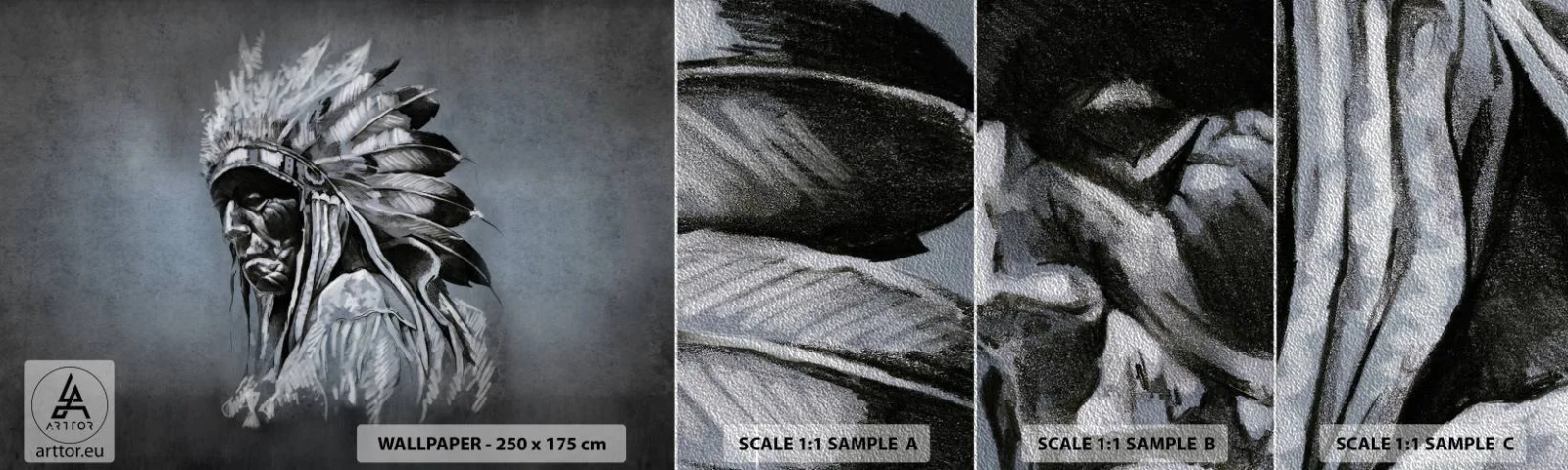 Échantillon de Papier Peint Premium Sand - Retour aux sources - Indien, Plume, Homme - 100x30 cm