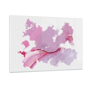 Impression sur verre - Image sur verre - Carte abstraite dans les tons de rose et de violet sur fond blanc - 120x80cm - Carte du monde rose - Décoration murale moderne pour le salon et la chambre ARTTOR