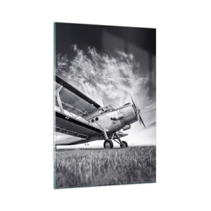 Impression sur verre - Image sur verre - Un avion contre un ciel dramatique en noir et blanc - 80x120cm - Le pèlerin ailé - Décoration murale moderne pour le salon et la chambre ARTTOR