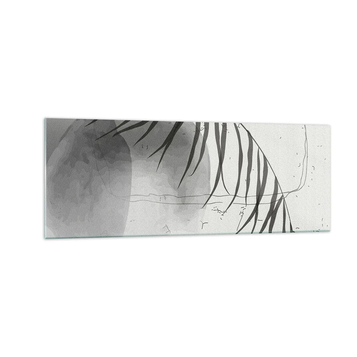 Impression sur verre - Image sur verre - Un délicat motif de feuille de palmier sur un fond clair dans un style scandinave. - 140x50cm - L'exotisme subtil de la nature - Décoration murale moderne pour le salon et la chambre ARTTOR
