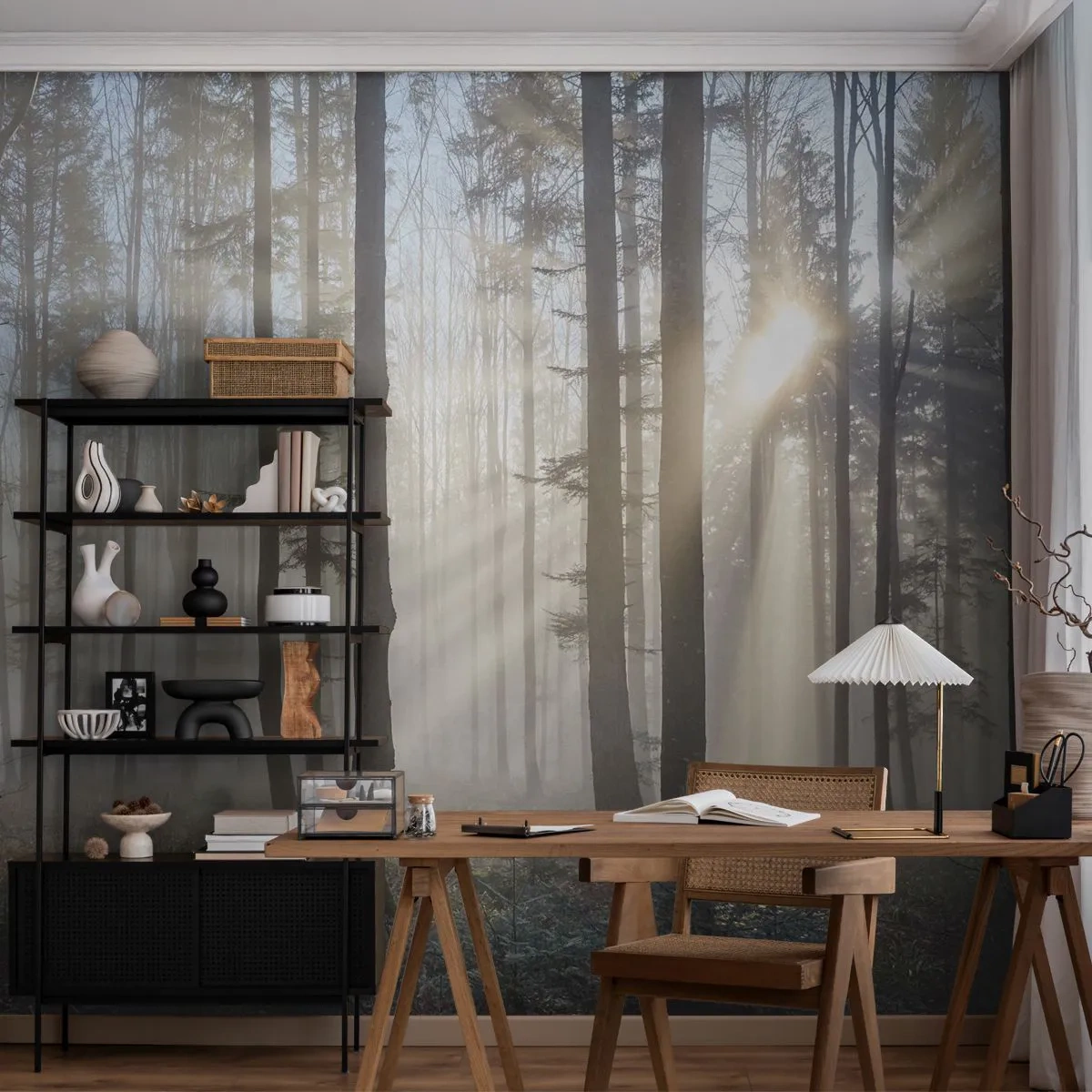 Papier Peint Autocollant Deluxe Sticker - Le brouillard s'est aussi réveillé - Paysage, Forêt, Brouillard - 250x175 cm